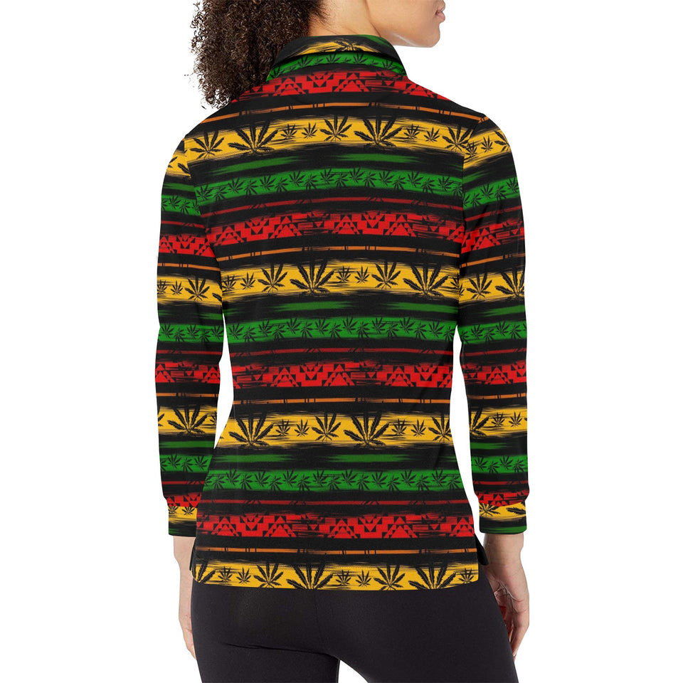Canabis Marijuana Weed Pattern Print Design 04 Women's Long Sleeve Polo Shirt
