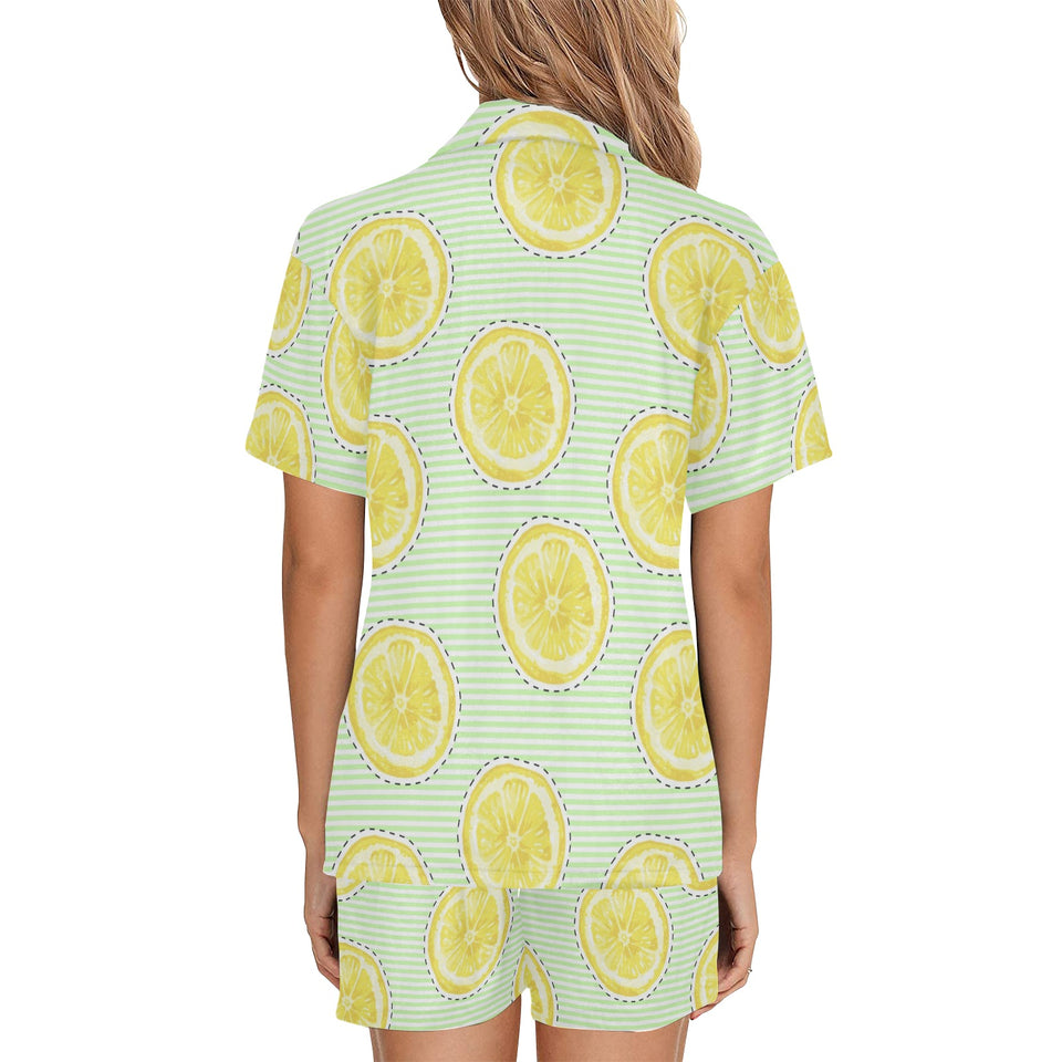 slice of lemon pattern Women's V-Neck Short Pajama Set