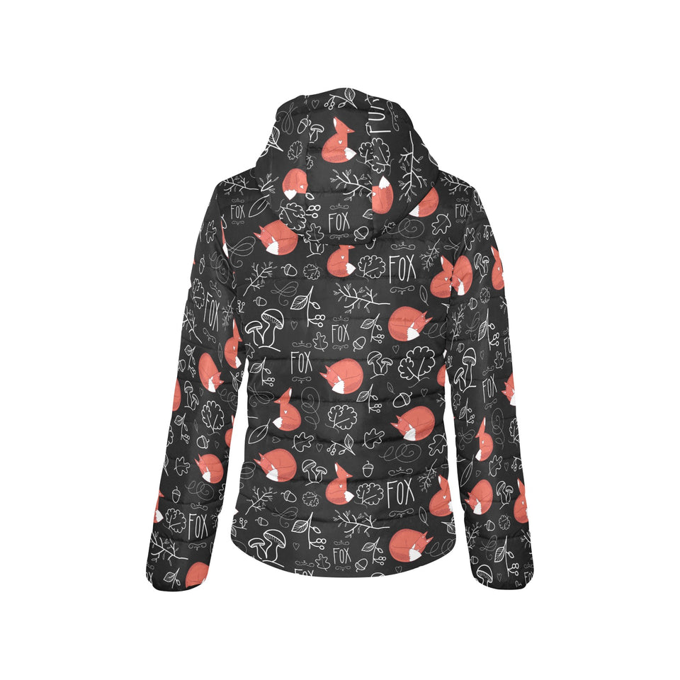 fox sleeping fox pattern Women's Padded Hooded Jacket