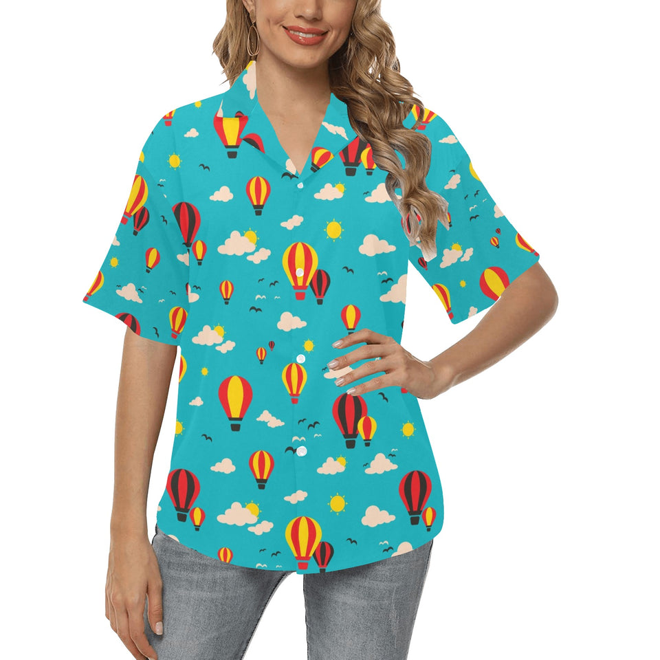Hot Air Balloon Sky Pattern Women's All Over Print Hawaiian Shirt
