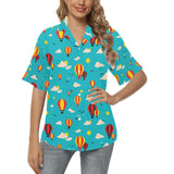 Hot Air Balloon Sky Pattern Women's All Over Print Hawaiian Shirt