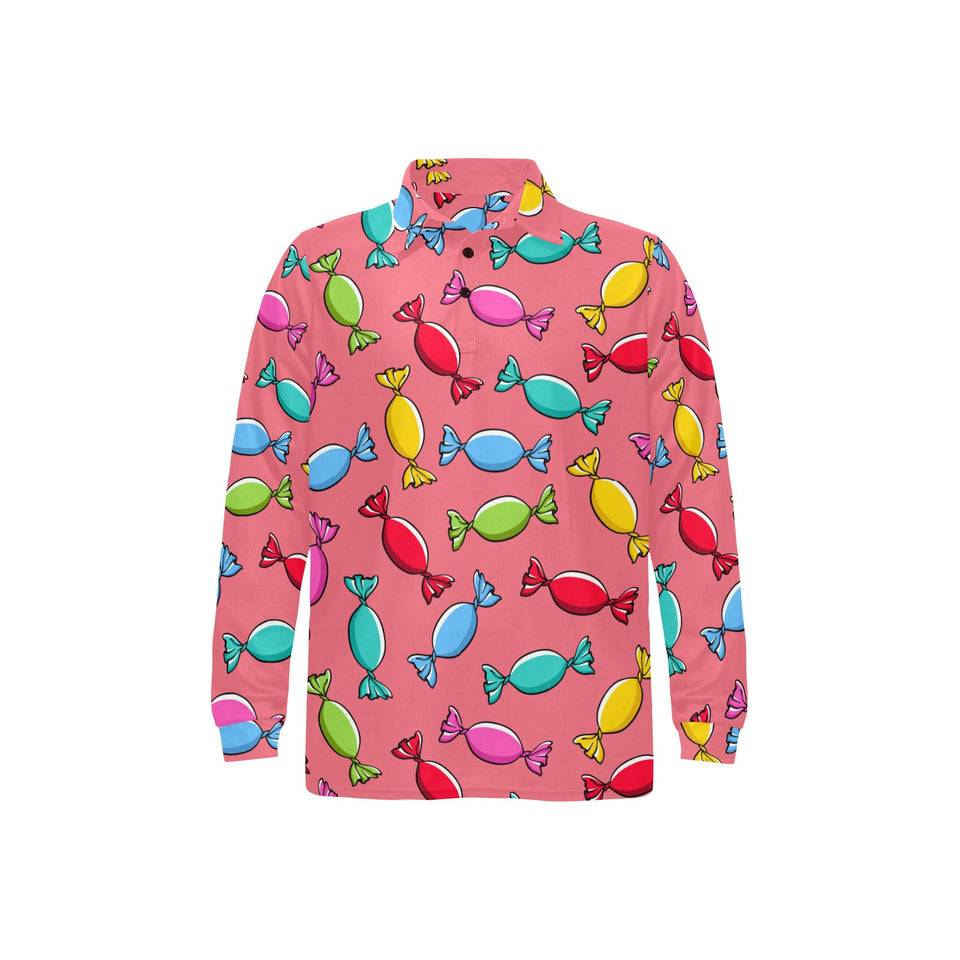 Colorful wrapped candy pattern Men's Long Sleeve Polo Shirt