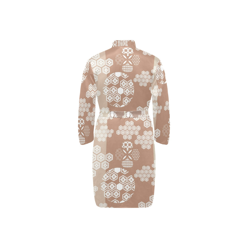 Beautiful hexagon japanese pattern Men's Long Sleeve Belted Night Robe