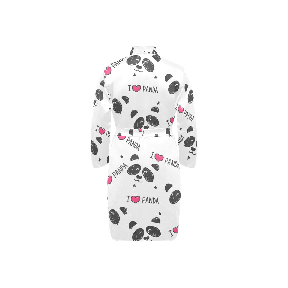 Hand Drawn faces of pandas pattern Men's Long Sleeve Belted Night Robe