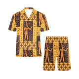Egypt Hieroglyphics Pattern Print Design 05 Men's V-Neck Short Pajama Set