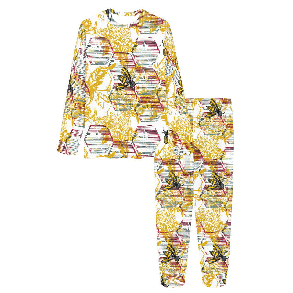 Cool Bee honeycomb leaves pattern Women's All Over Print Pajama Set