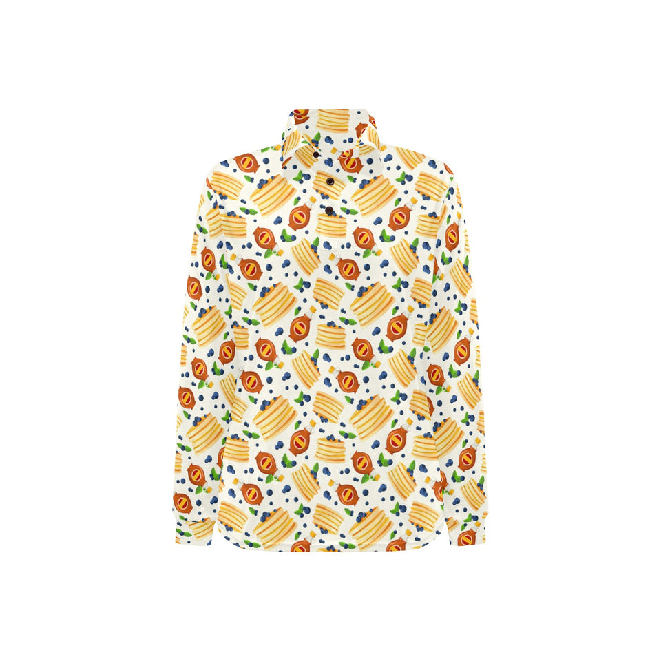 Pancake Pattern Print Design 02 Women's Long Sleeve Polo Shirt