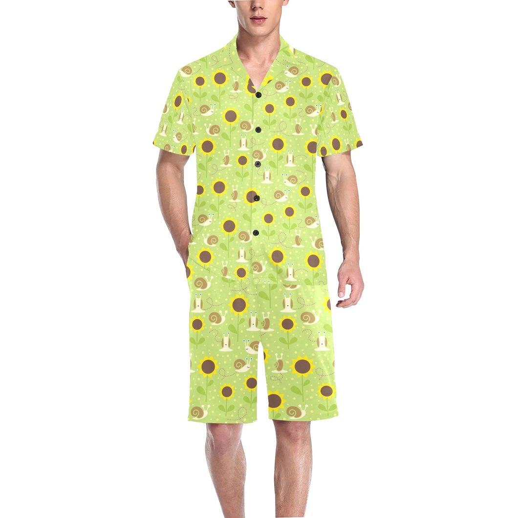 Snail Pattern Print Design 01 Men's V-Neck Short Pajama Set