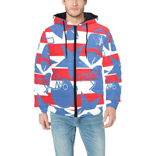 American football ball star stripes pattern Men's Padded Hooded Jacket