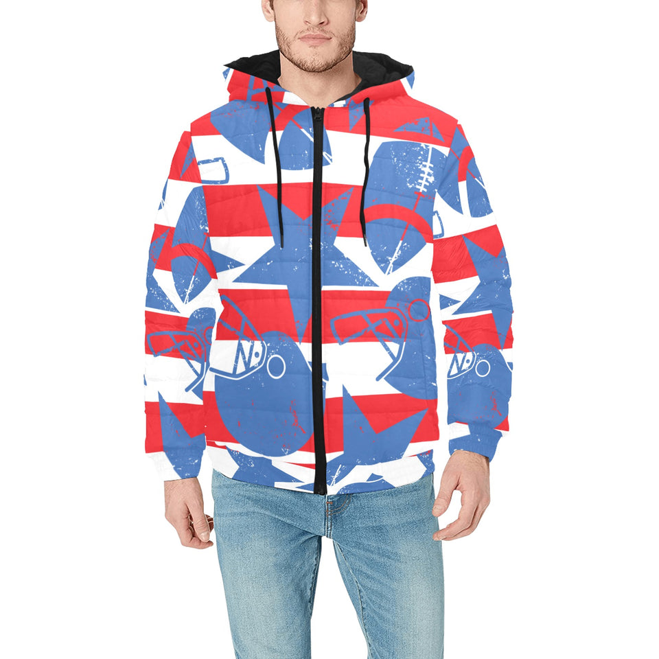 American football ball star stripes pattern Men's Padded Hooded Jacket