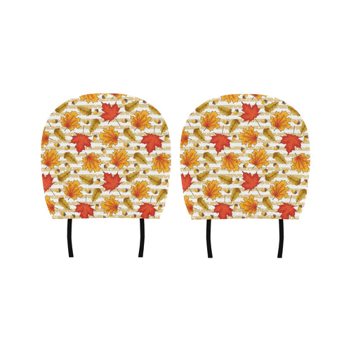 Maple leaf oak leaf acorns beige striped backgroun Car Headrest Cover