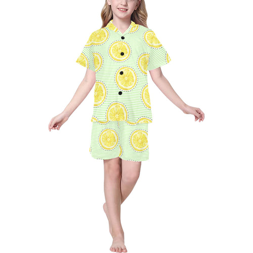 slice of lemon pattern Kids' Boys' Girls' V-Neck Short Pajama Set