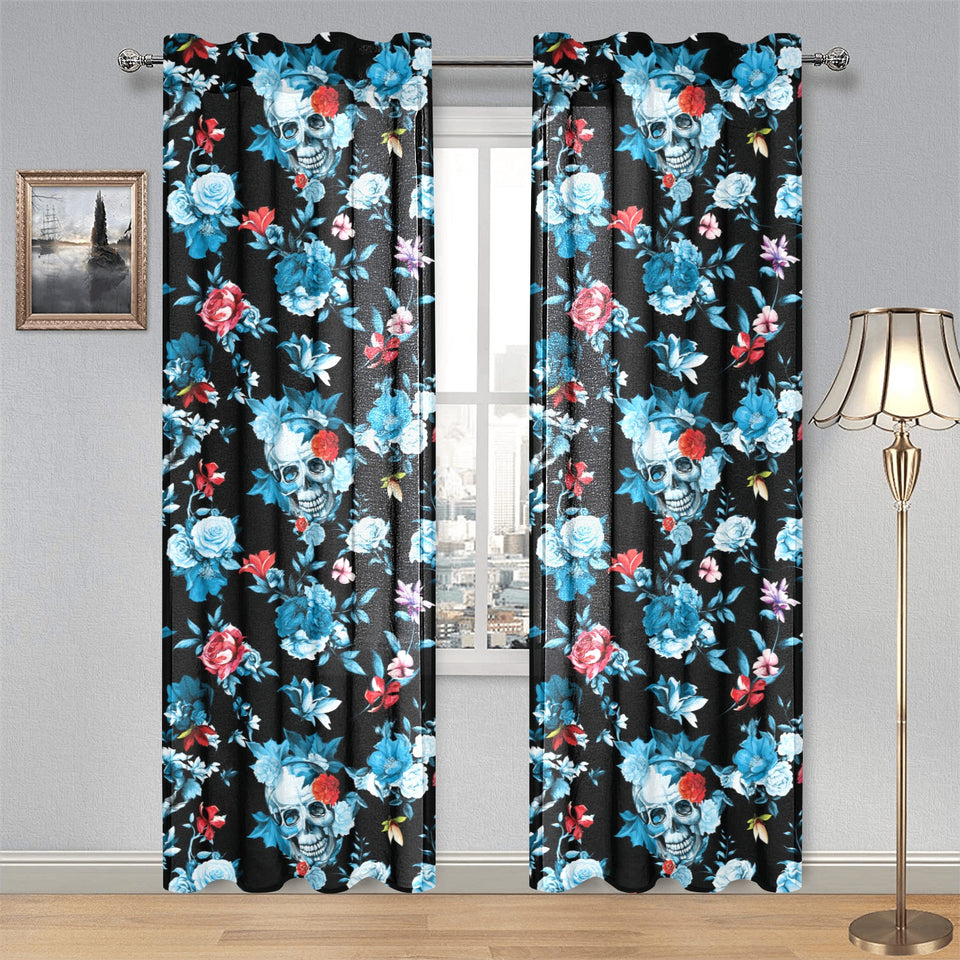 Skull flower roses leave pattern Gauze Curtain
