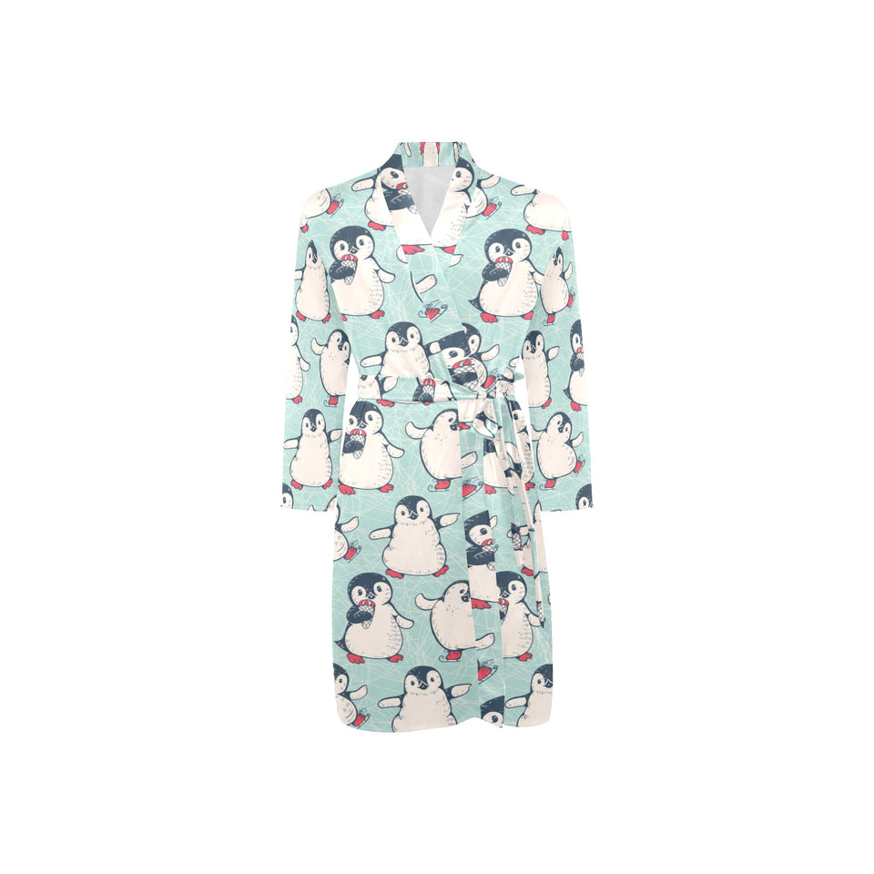 Cute Penguin pattern Men's Long Sleeve Belted Night Robe