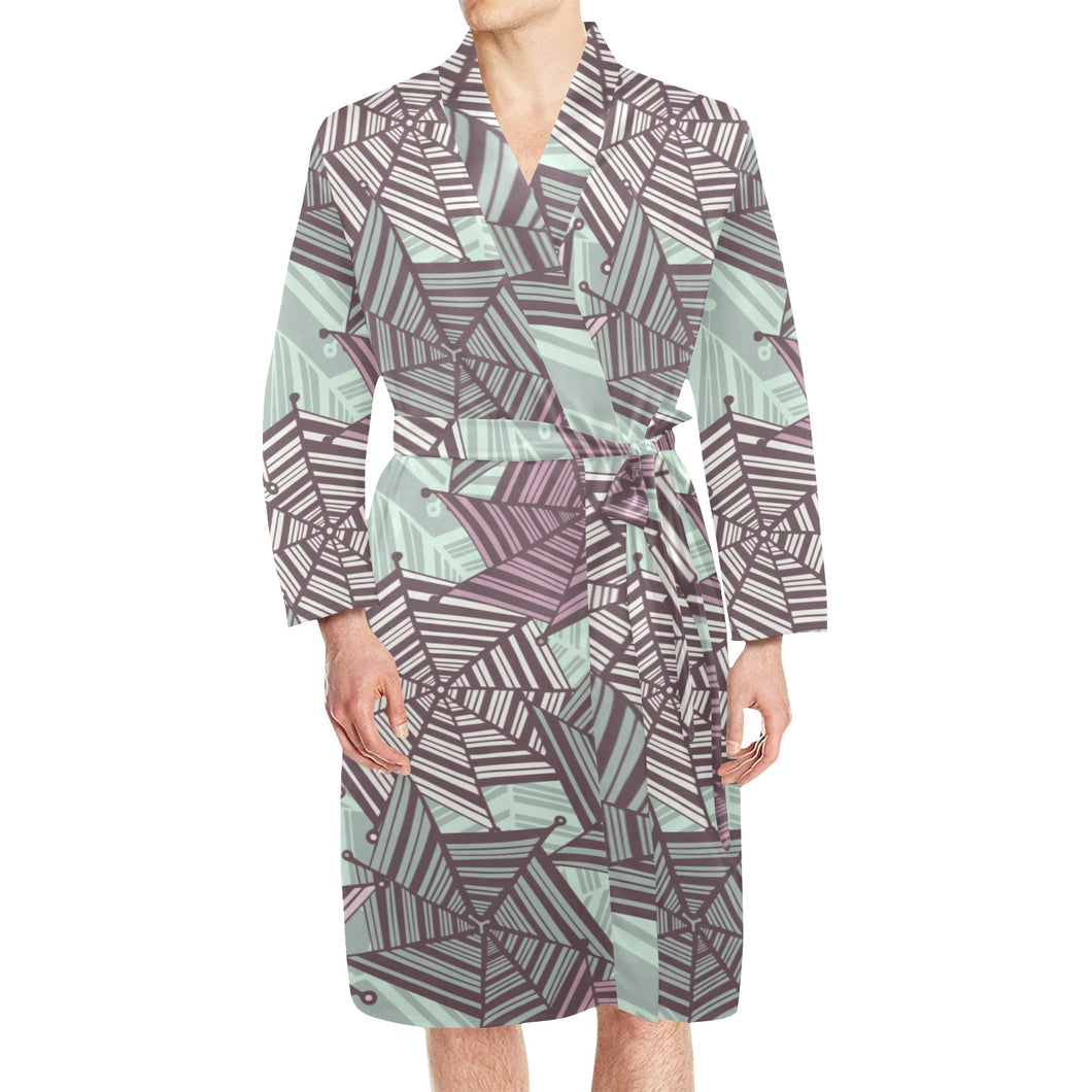 Spider web cobweb design color pattern Men's Long Sleeve Belted Night Robe