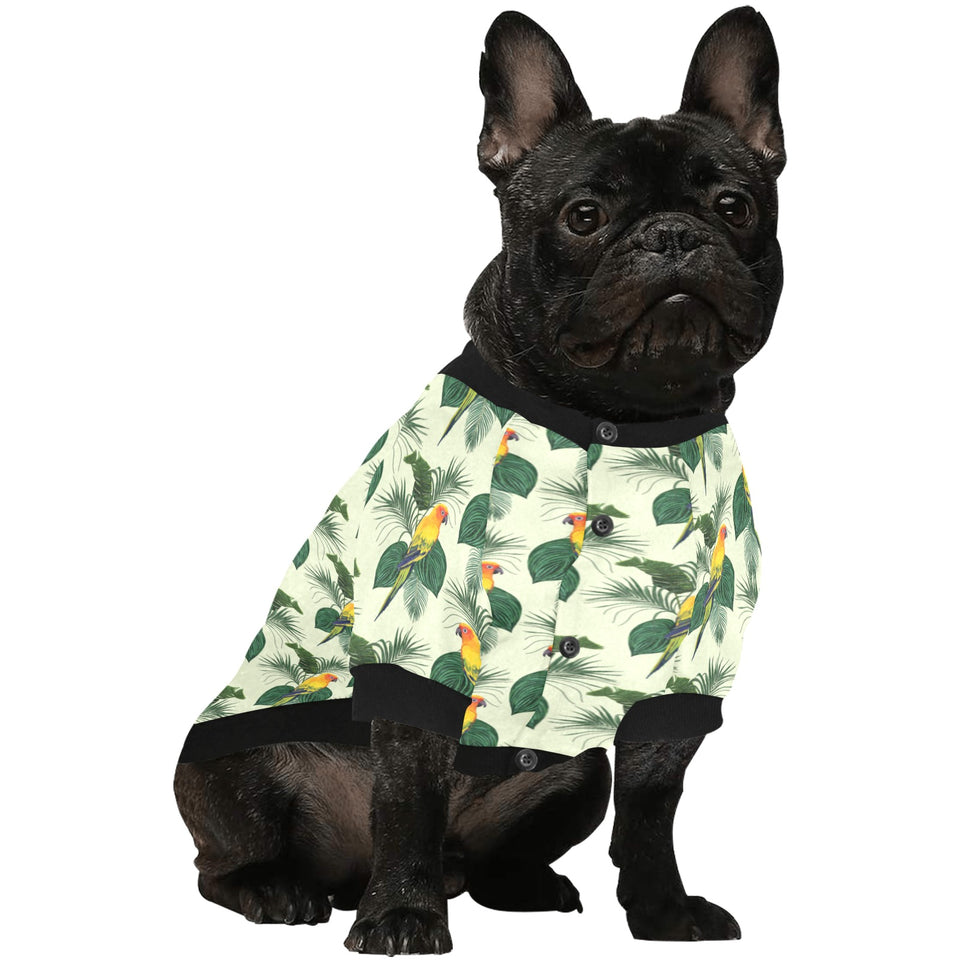 Beautiful parrot palm leaves pattern All Over Print Pet Dog Round Neck Fuzzy Shirt
