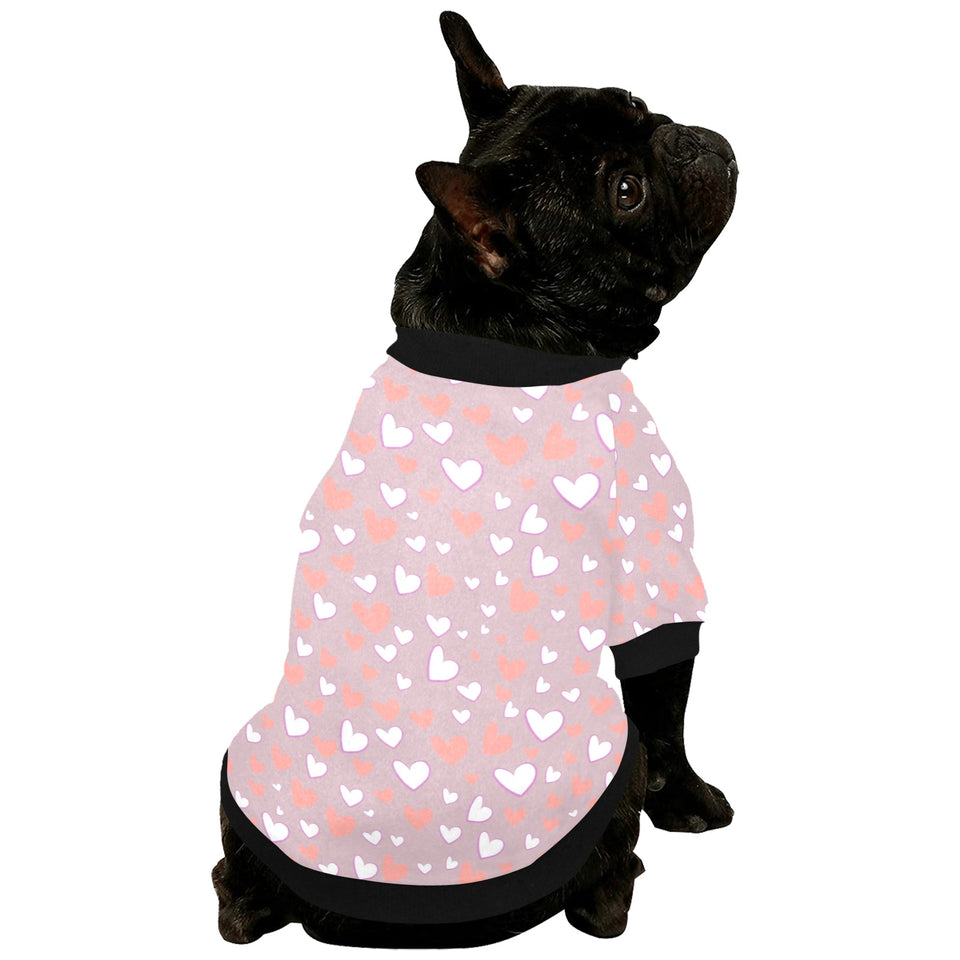 coral white heart pattern All Over Print Pet Dog Round Neck Fuzzy Shirt