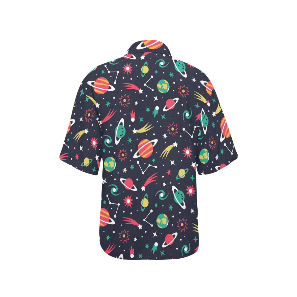 colorful space pattern planet star Women's All Over Print Hawaiian Shirt