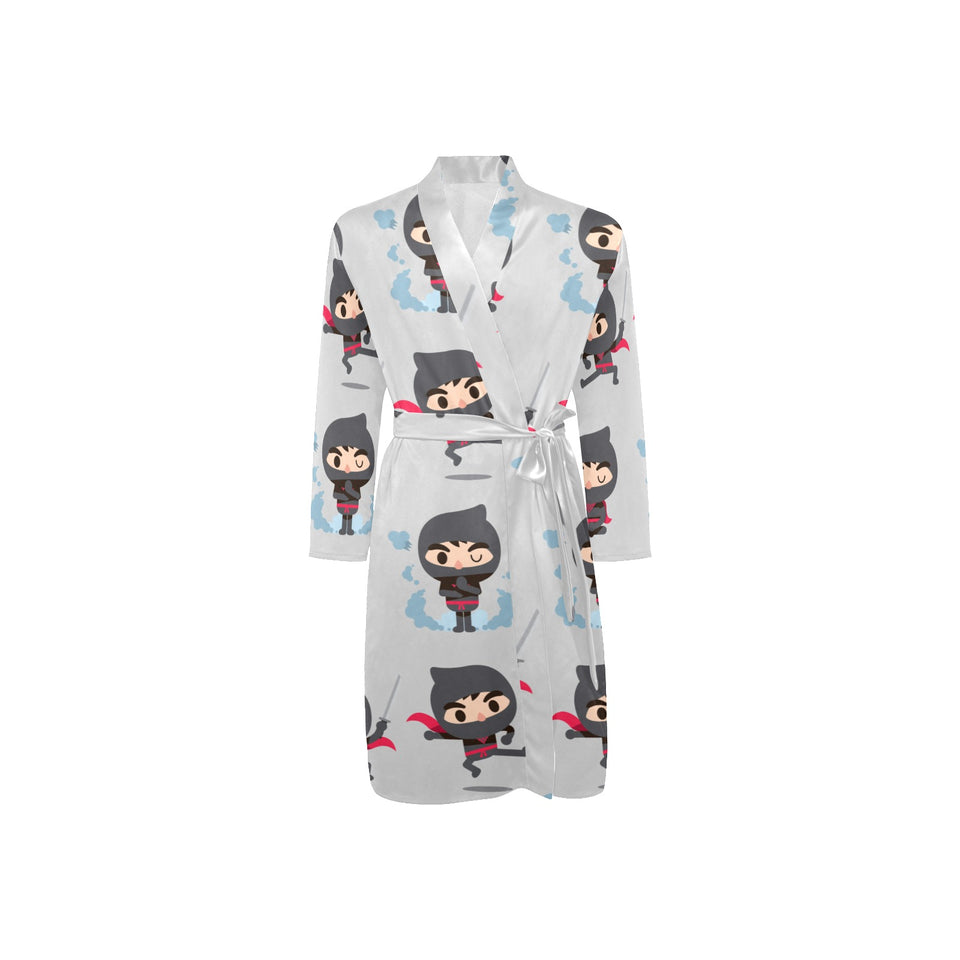 Cute ninja pattern Men's Long Sleeve Belted Night Robe