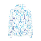 Blue Eiffel Tower Theme Pattern Print Design 01 Men's Padded Hooded Jacket