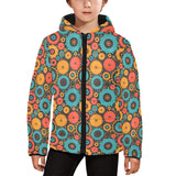 Gear Pattern Print Design 01 Kids' Boys' Girls' Padded Hooded Jacket