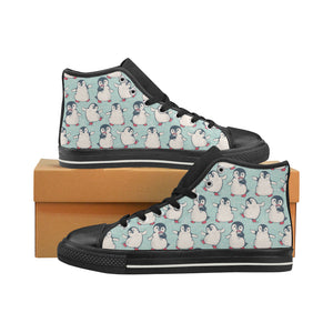 Cute Penguin pattern Women's High Top Canvas Shoes Black
