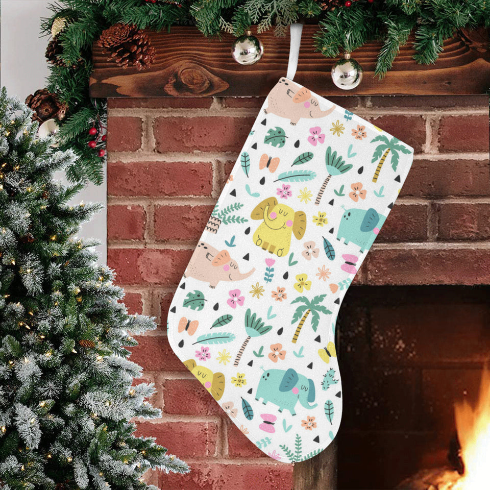 Cute elephants palm tree flower butterfly pattern Christmas Stocking
