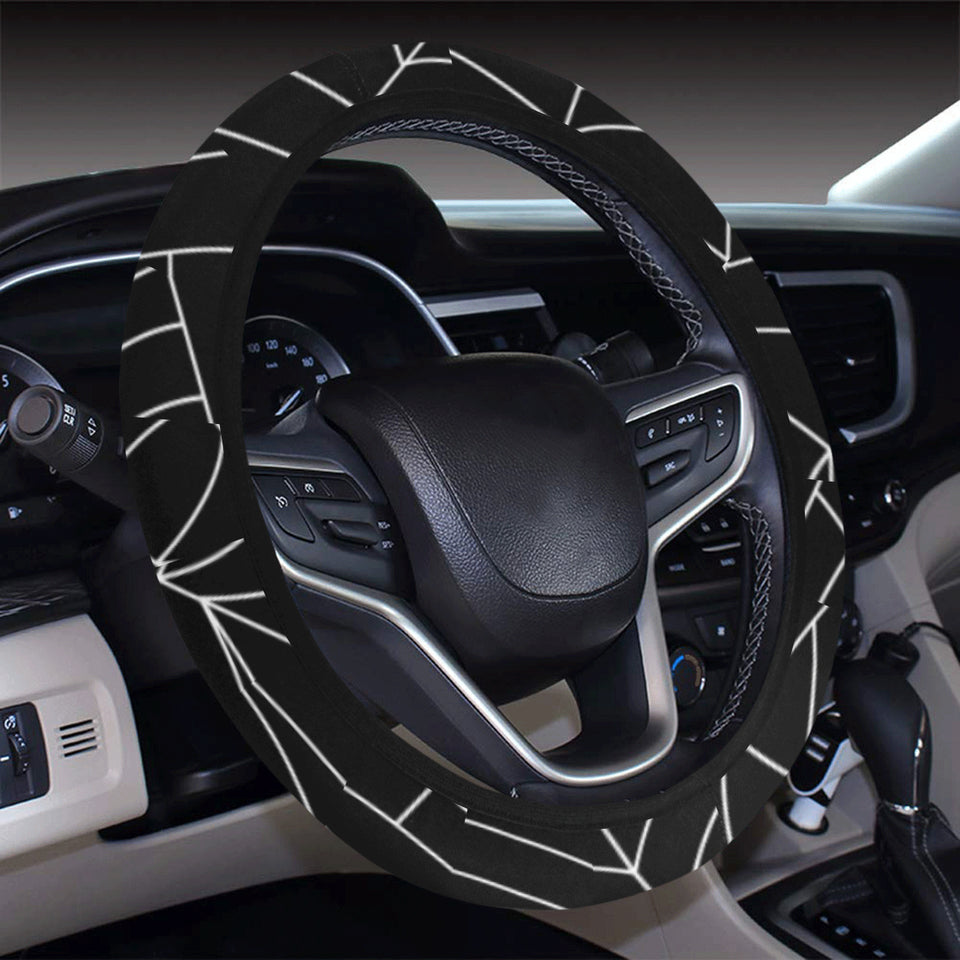 Spider web pattern Black background white cobweb Car Steering Wheel Cover