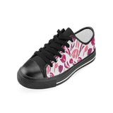 pink sketch tulip pattern Kids' Boys' Girls' Low Top Canvas Shoes Black