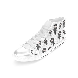 Ninja pattern plaid background Women's High Top Canvas Shoes White
