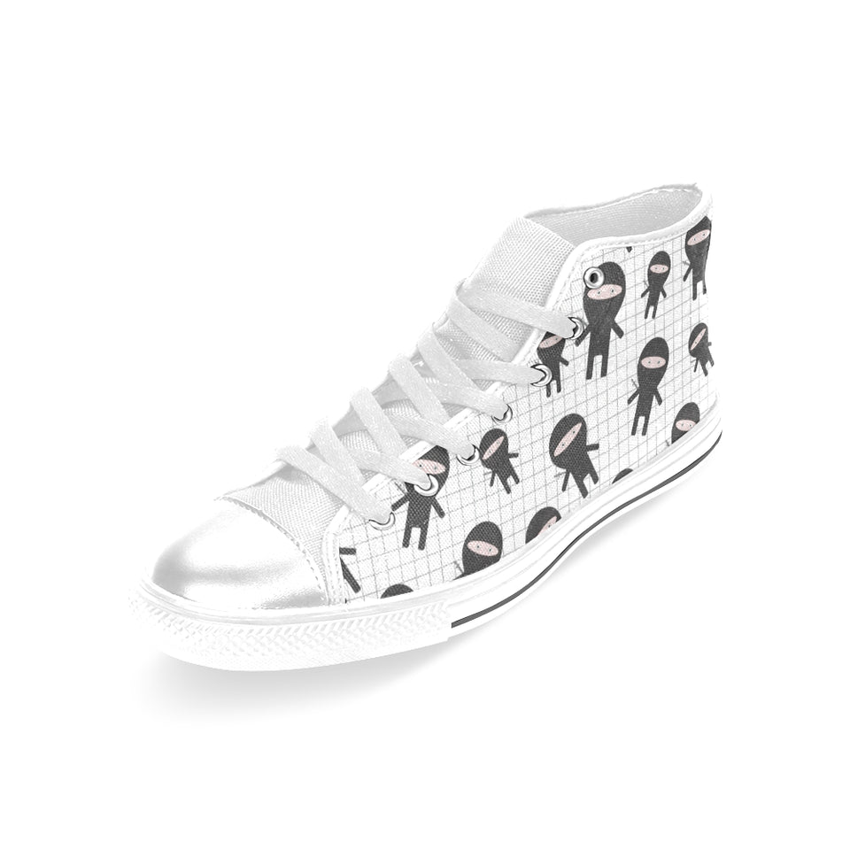 Ninja pattern plaid background Women's High Top Canvas Shoes White