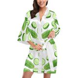 cucumber whole slices pattern Women's Short Kimono Robe