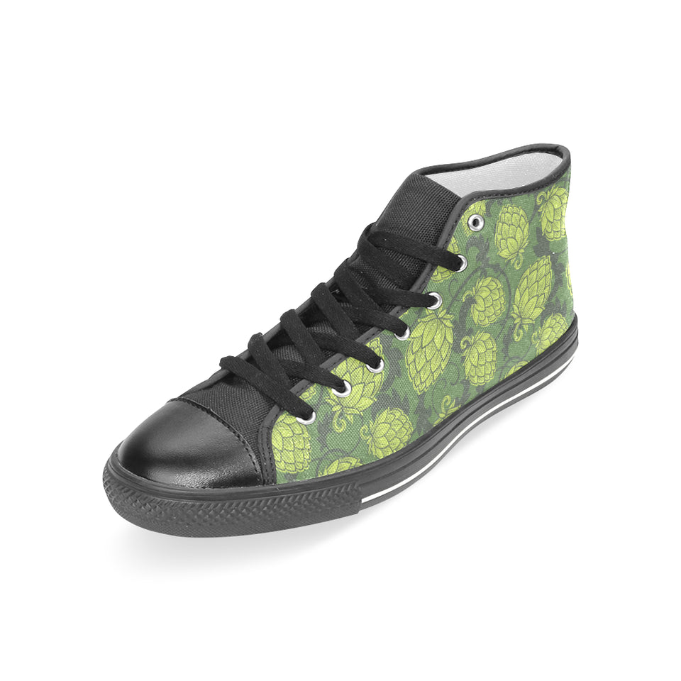 Hop pattern Hop cone background Women's High Top Canvas Shoes Black