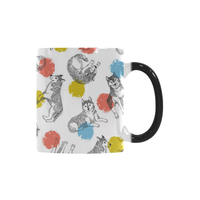 Siberian husky and colorful circle pattern Morphing Mug Heat Changing Mug