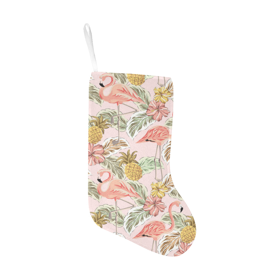 Pink flamingo birds pineapples hibiscus flower pat Christmas Stocking