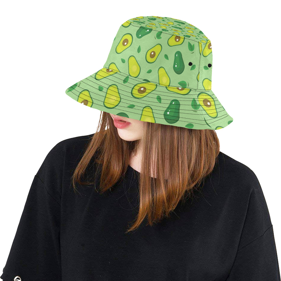 Avocado pattern green background Unisex Bucket Hat