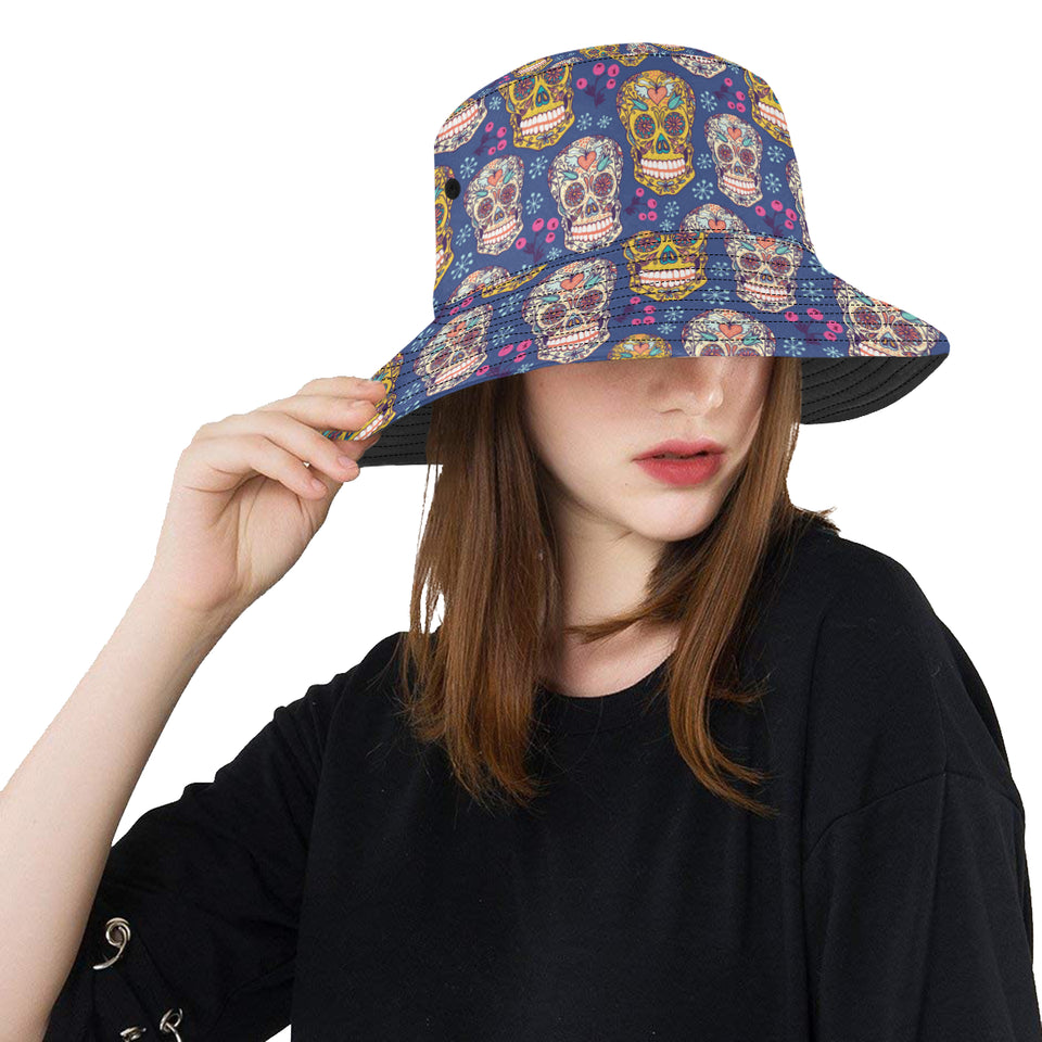Sugar skull flower pattern Unisex Bucket Hat