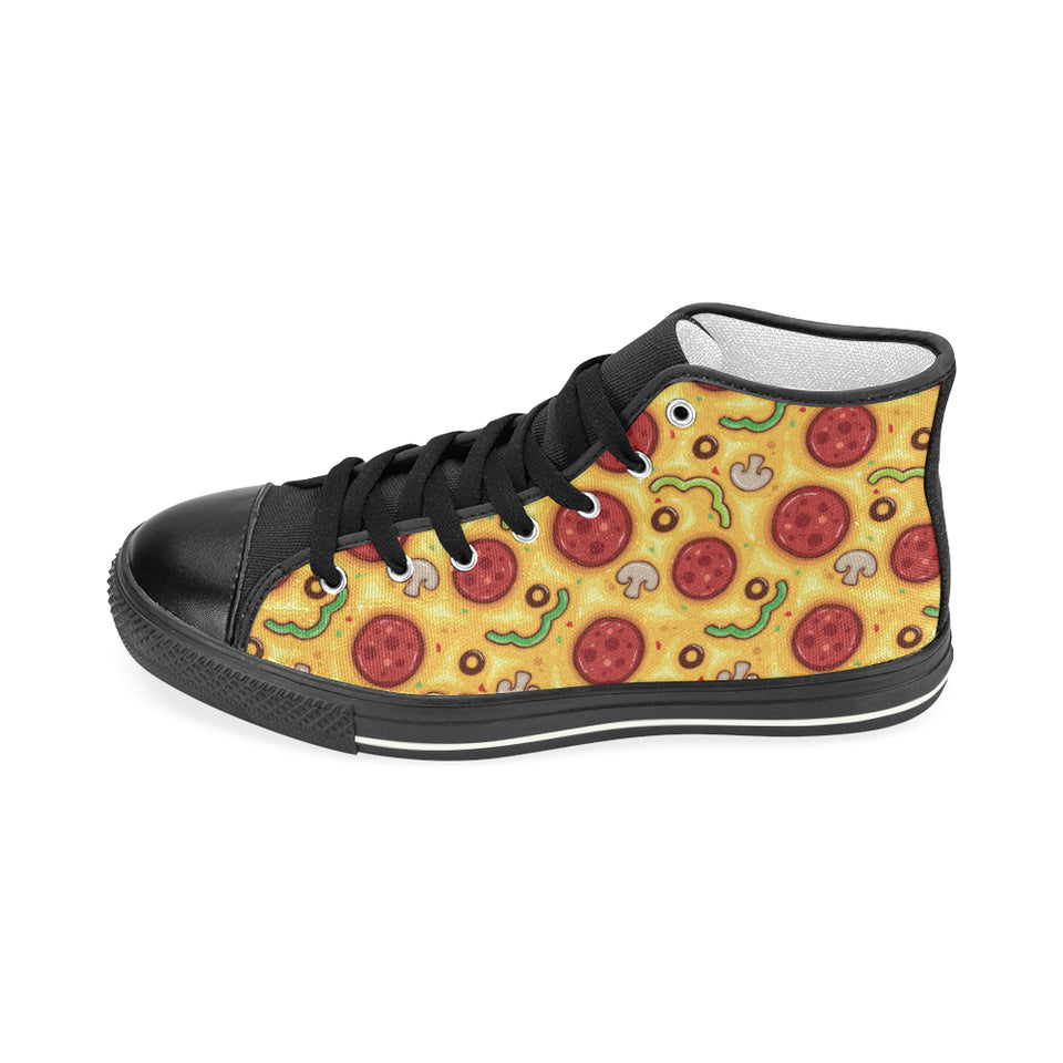 Pizza texture pattern Women's High Top Canvas Shoes Black