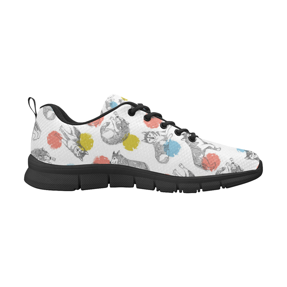 Siberian husky and colorful circle pattern Men's Sneaker Shoes