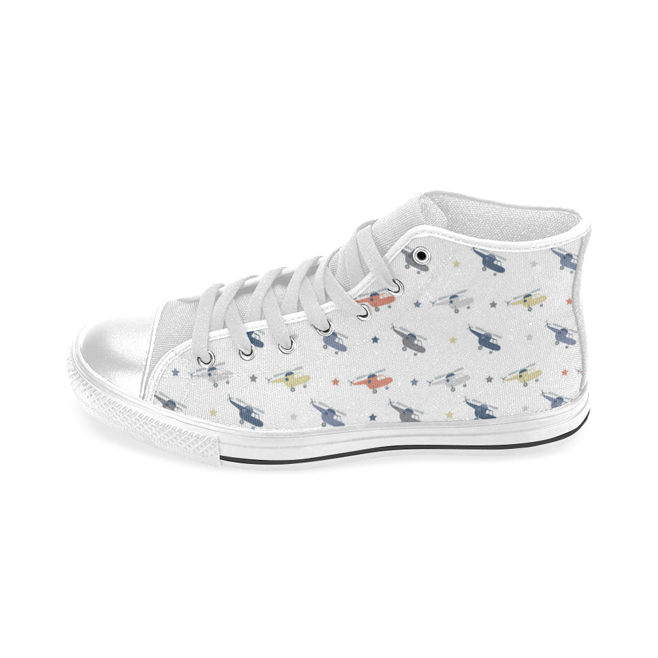 Cute helicopter star pattern Men's High Top Canvas Shoes White