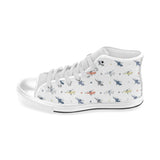 Cute helicopter star pattern Men's High Top Canvas Shoes White