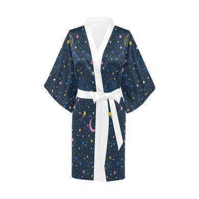 space pattern with planets, comets, constellations Women's Short Kimono Robe