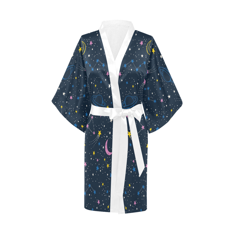 space pattern with planets, comets, constellations Women's Short Kimono Robe