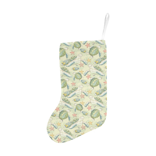 Hand drawn sea turtle fish pattern Christmas Stocking