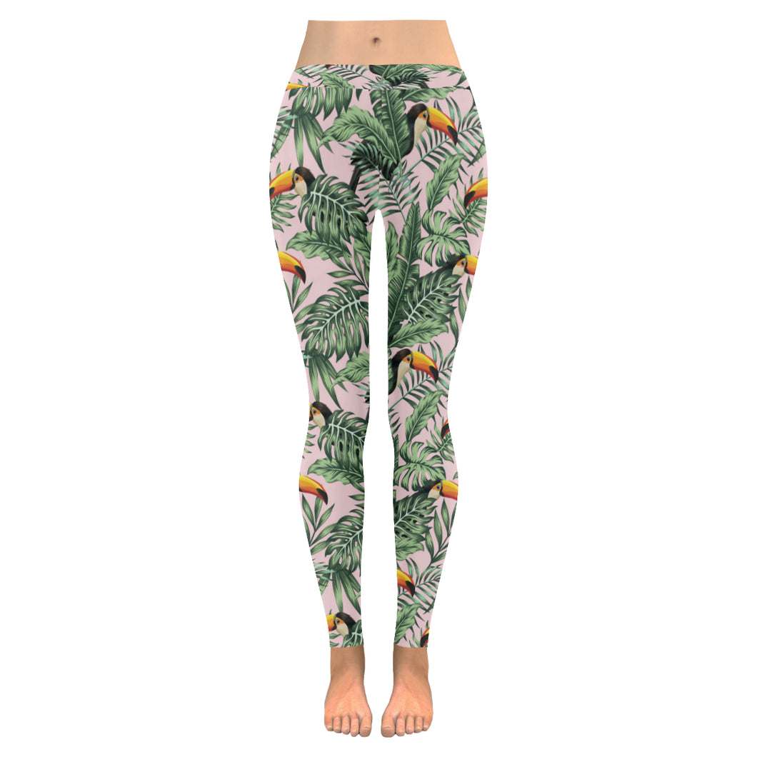 Toucan tropical green jungle palm pattern Women's Legging Fulfilled In US
