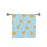Brown cute pomeranian blue blackground Bath Towel