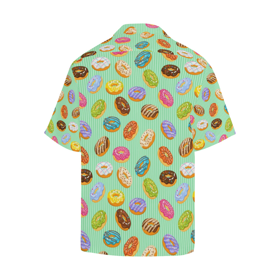 Colorful donut pattern green background Men's All Over Print Hawaiian Shirt