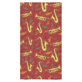 Saxophone cornet pattern red background Bath Towel