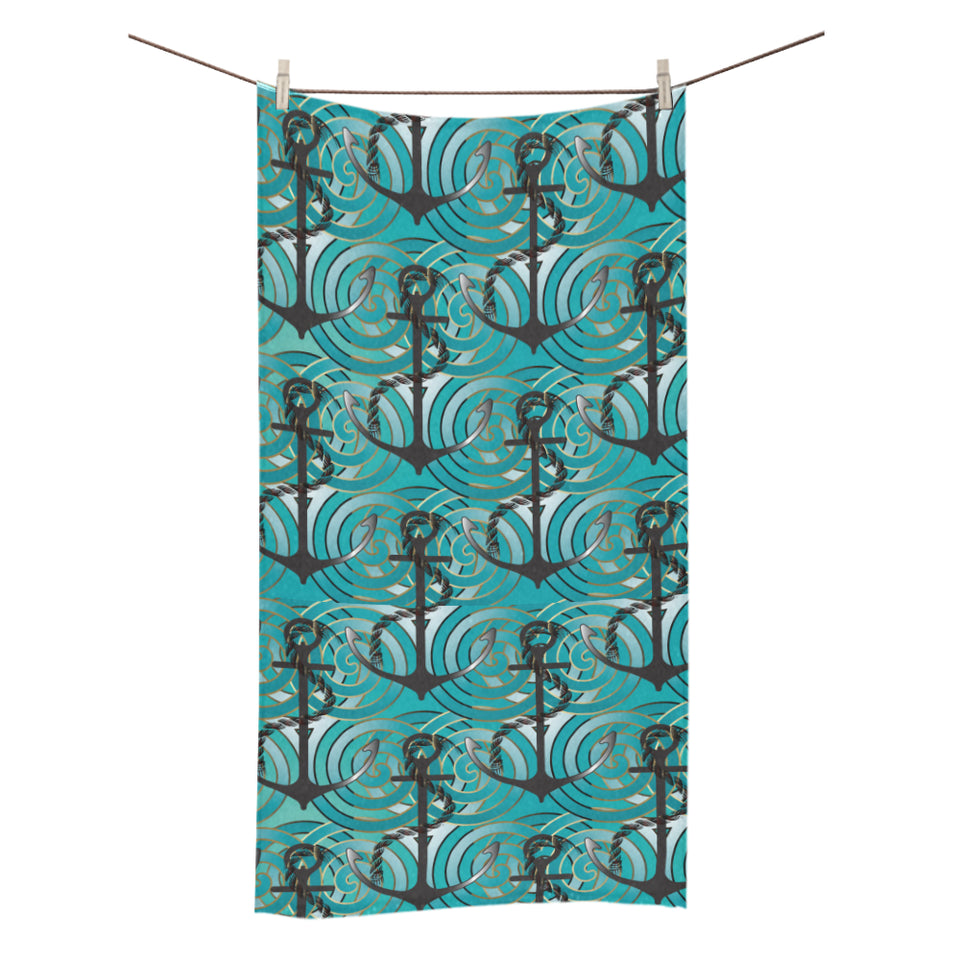 Anchor nautical green background Bath Towel