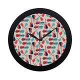 Red Blue guitar pattern Elegant Black Wall Clock